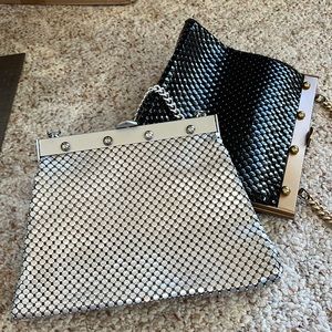 Large Silver Whiting & Davis Handbag With Metal Chain Strap